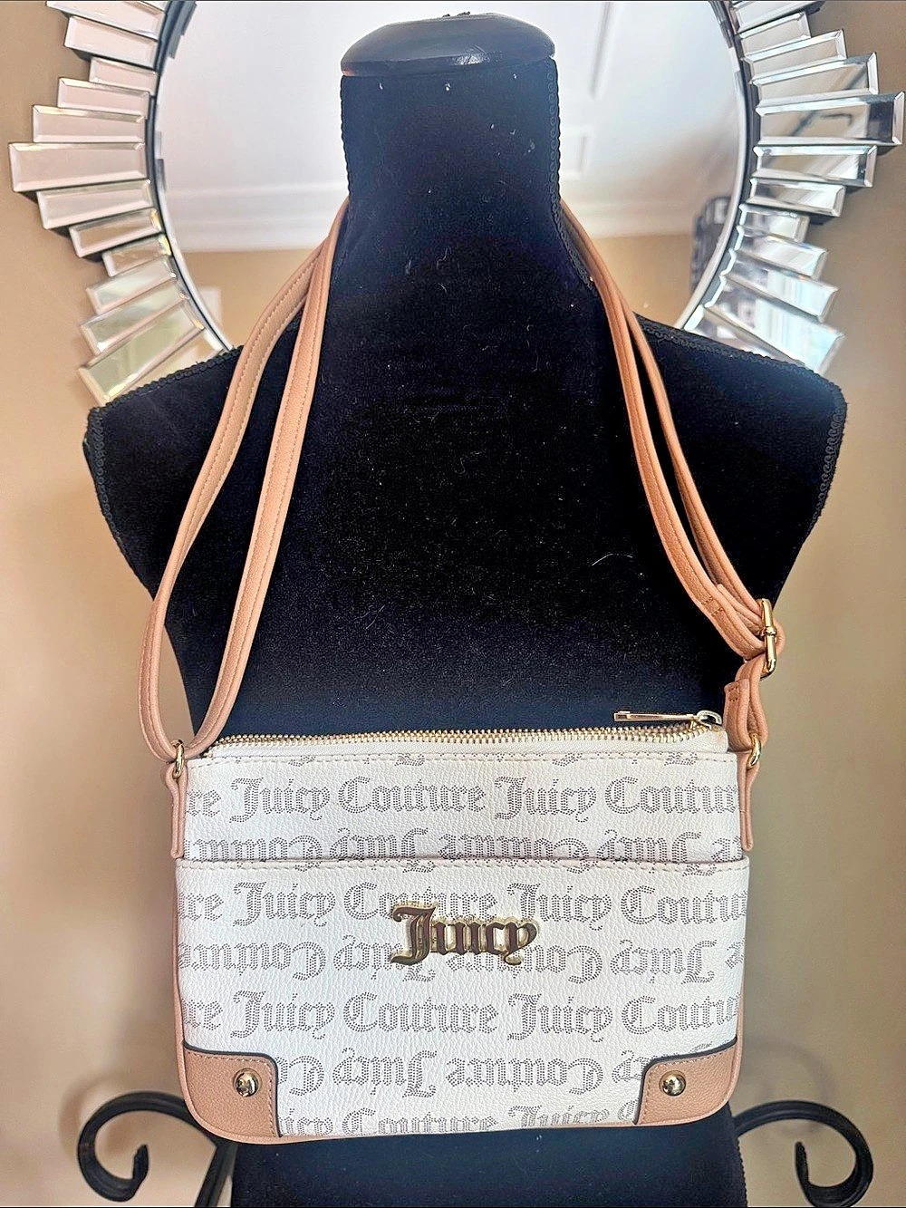 Juicy Couture Monogram Crossbody Bag White & beige